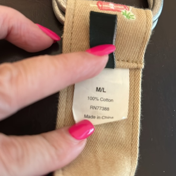 J Crew Tan Belt Tension Buckle Woven Cotton Embroidered Umbrella cocktails M/L - Picture 5 of 8